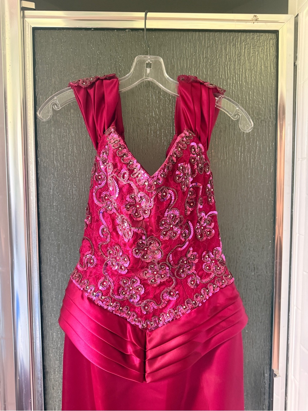 Embellished Fuchsia Prom Dress with V-Neck Bodice